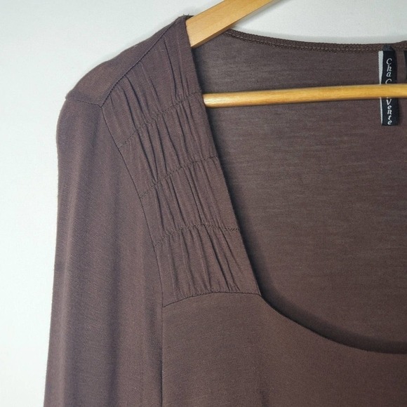 Cha Cha Vente Flounce Sleeve Blouse Brown Size Small - Picture 2 of 9